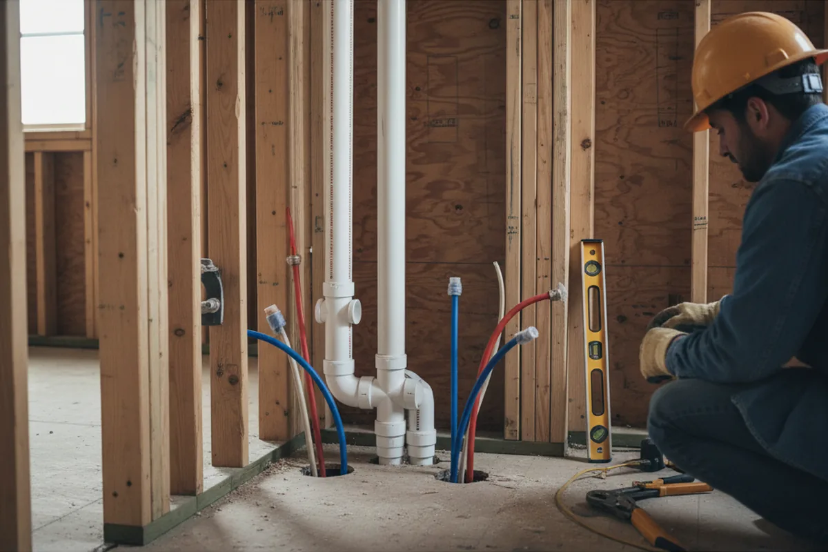 Drain and supply rough-in during Sump Pump Repair in Stevens